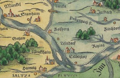 Zámek na prodej 84375 Kirchdorf am Inn, Hofmarkstraße 2, Bayern, Älterste bayrische Landkarte 16.Jh. mit Miniaturansicht des Schlosses